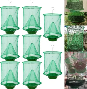 8 Pack Ranch Fly Traps,Fly Trap Outdoor Hanging Reusable Fly Catcher Bags,2025 Upgraded Stable Pest Control for Family, Farm, Garden,Barn/Green