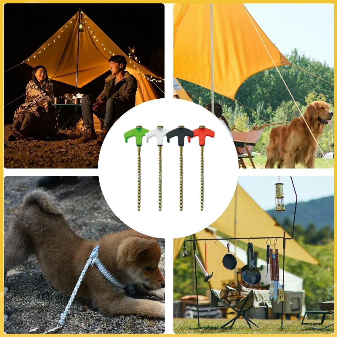 8" Screw in Tent Stakes - Ground Anchors Screw in, Tent Spikes with Hex Head Driver and Storage Bags and Nail Remover, Camping Stakes Heavy Duty, for Patio, Garden, Grassland, Outdoor (8, Red)