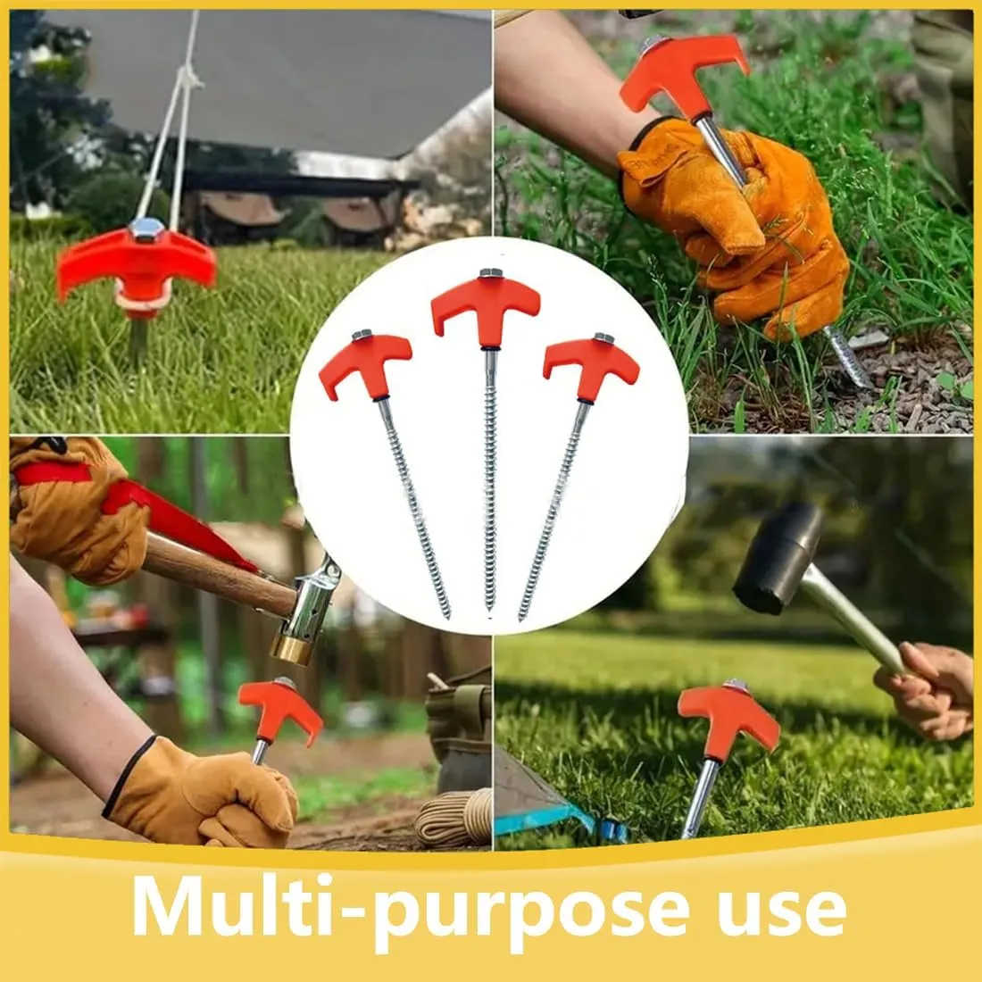 8" Screw in Tent Stakes - Ground Anchors Screw in, Tent Spikes with Hex Head Driver and Storage Bags and Nail Remover, Camping Stakes Heavy Duty, for Patio, Garden, Grassland, Outdoor (8, Red)