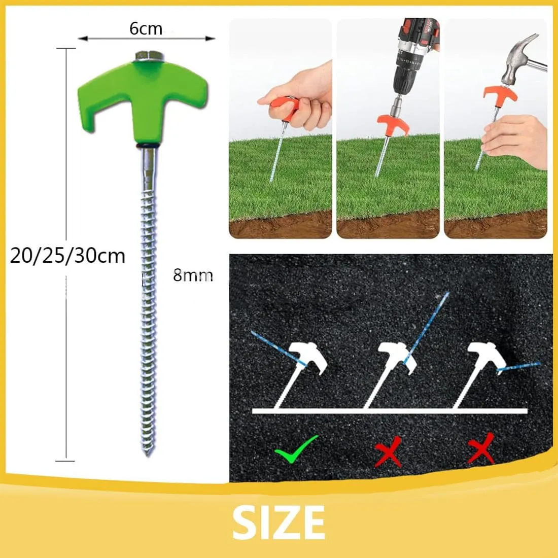 8" Screw in Tent Stakes - Ground Anchors Screw in, Tent Spikes with Hex Head Driver and Storage Bags and Nail Remover, Camping Stakes Heavy Duty, for Patio, Garden, Grassland, Outdoor (8, Red)