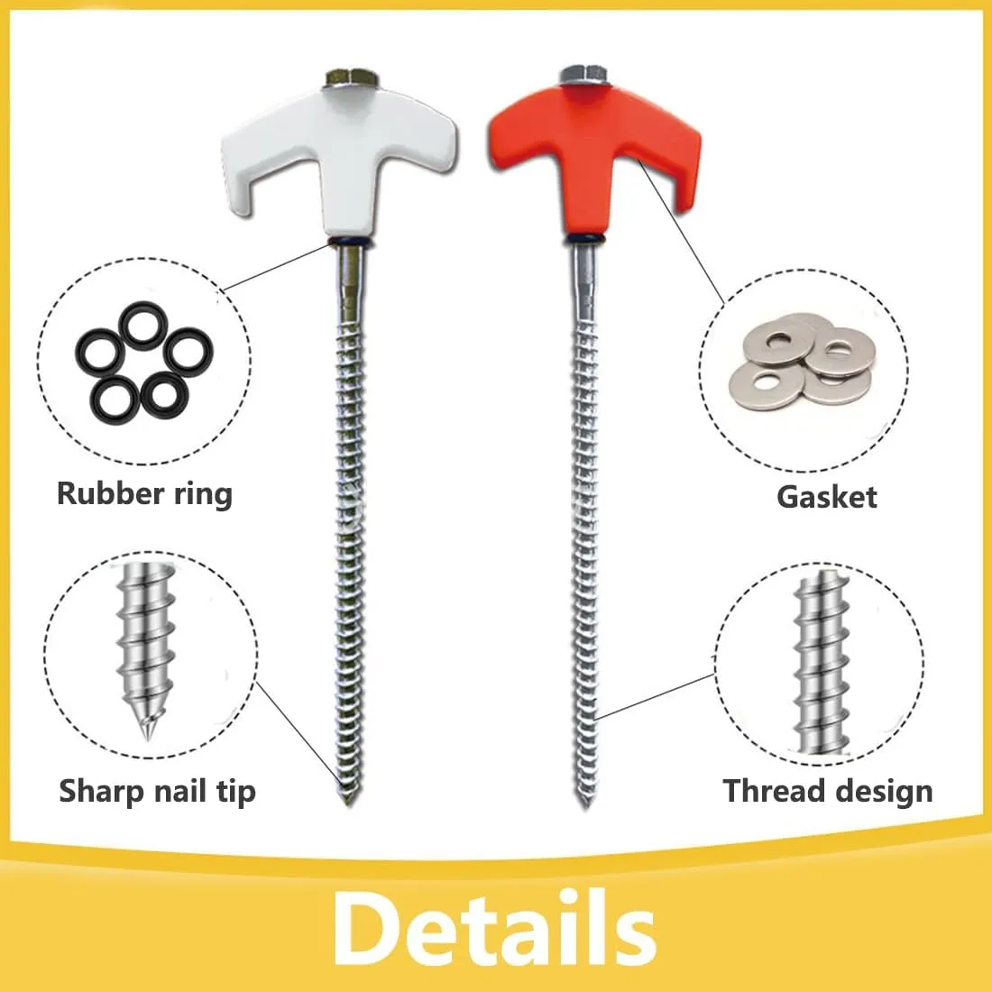 8" Screw in Tent Stakes - Ground Anchors Screw in, Tent Spikes with Hex Head Driver and Storage Bags and Nail Remover, Camping Stakes Heavy Duty, for Patio, Garden, Grassland, Outdoor (8, Red)