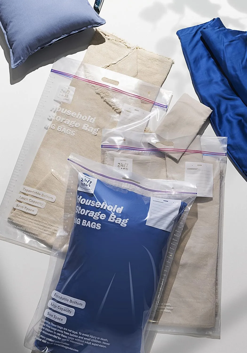 9 XXX-Large Plastic Storage Bags, 20 Gallons, Zero BPA, Double Zipper Seal, 3 Mils Thick, Double Layer Carry Handle, 24"x32"x7", Moving, Seasonal, Travel