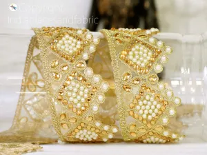 9 Yard Indian 5CM Gold Stone Decorative Lace Saree Border Trim Embellishment Metallic Ribbon Sari Trimming Sewing Crafting Home Decor