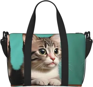 A curious cat Hand-held messenger travel bag, suitable for work, travel, fitness, tourism, women's casual handbag with zipper,