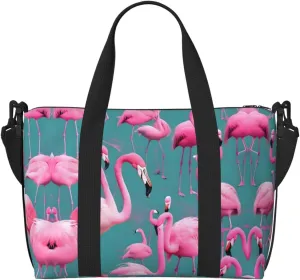A flock of flamingos Hand-held messenger travel bag, suitable for work, travel, fitness, tourism, women's casual handbag with zipper,