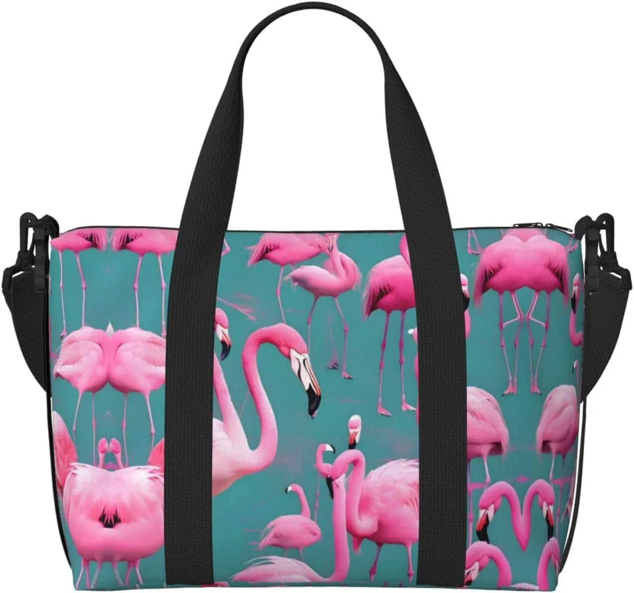 A flock of flamingos Hand-held messenger travel bag, suitable for work, travel, fitness, tourism, women's casual handbag with zipper,