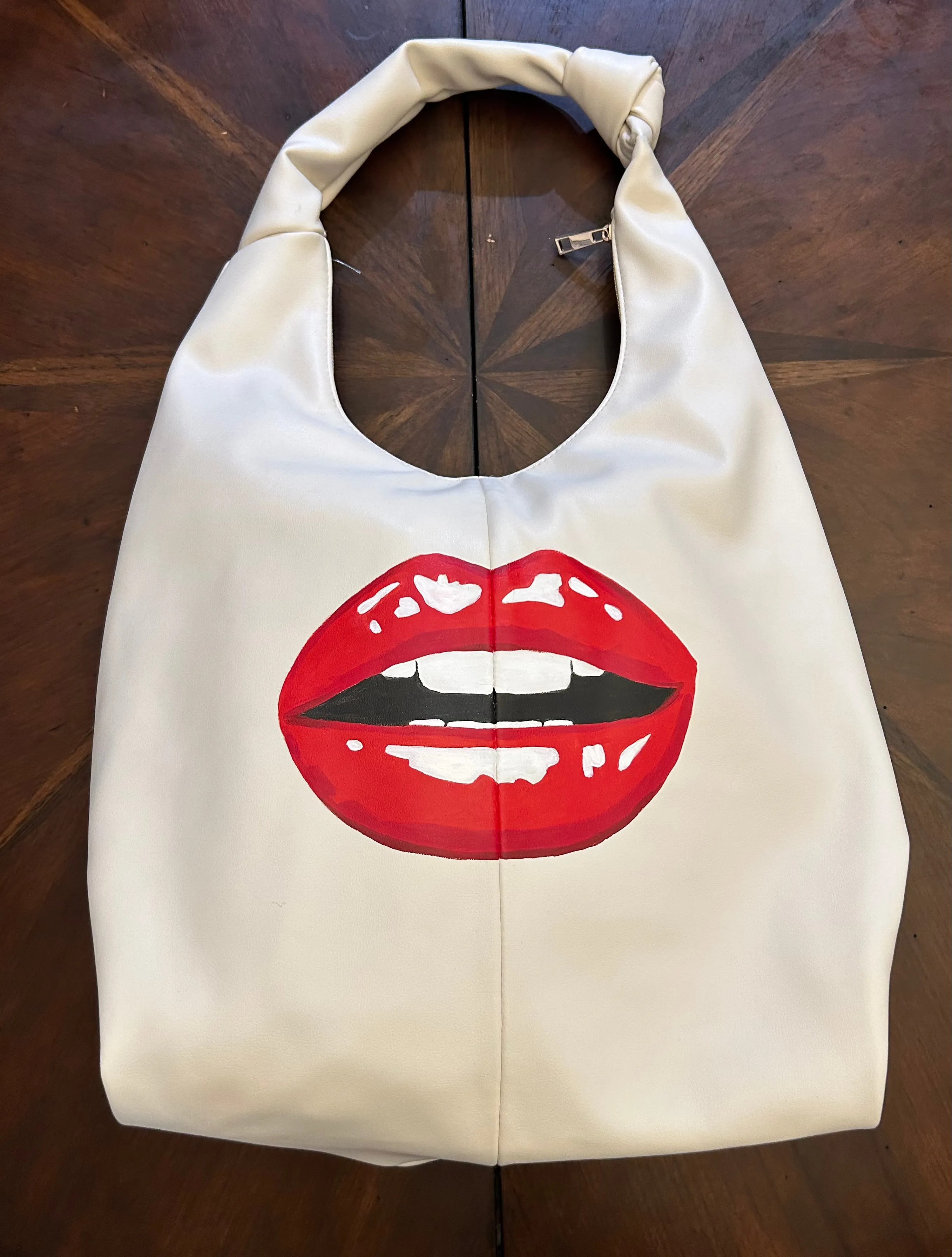 A New Day Hand-Painted Lip Hobo Bag