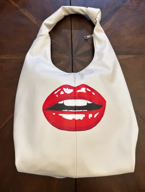 A New Day Hand-Painted Lip Hobo Bag