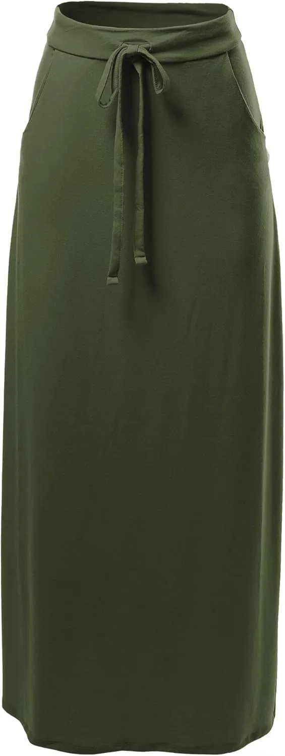 A2Y Women's Basic Foldable High Waist Floor Length Maxi Skirts