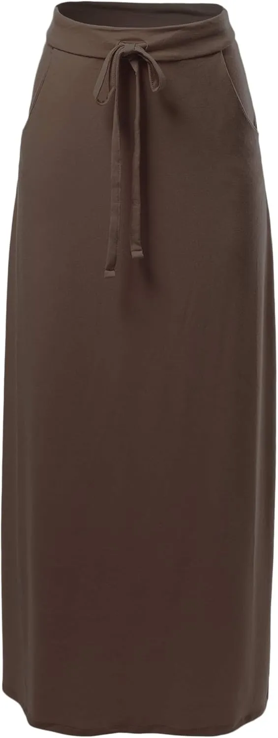A2Y Women's Basic Foldable High Waist Floor Length Maxi Skirts