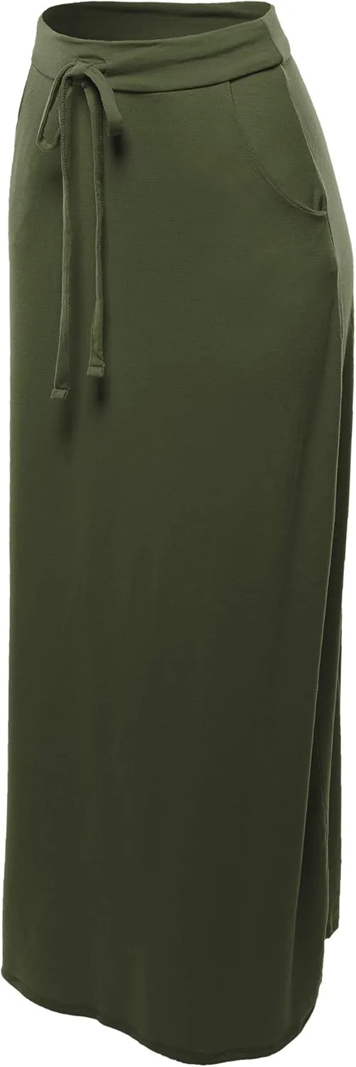 A2Y Women's Basic Foldable High Waist Floor Length Maxi Skirts