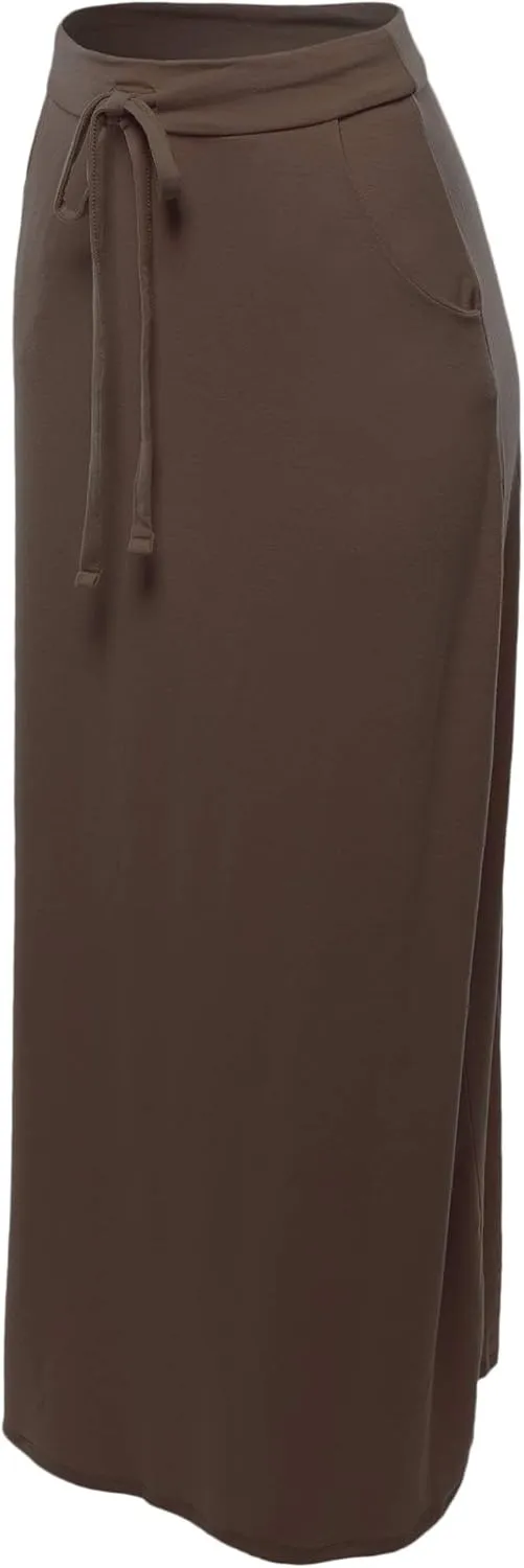 A2Y Women's Basic Foldable High Waist Floor Length Maxi Skirts