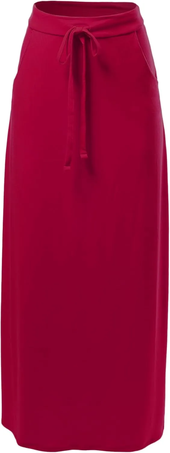 A2Y Women's Basic Foldable High Waist Floor Length Maxi Skirts