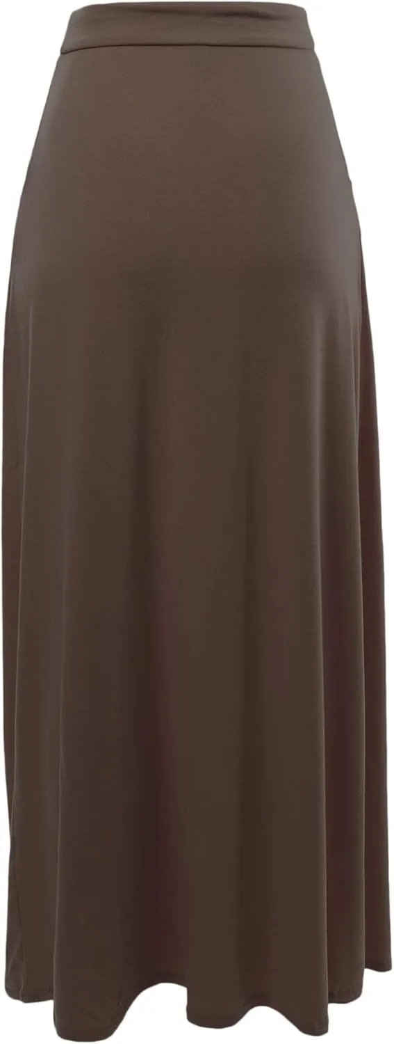 A2Y Women's Basic Foldable High Waist Floor Length Maxi Skirts