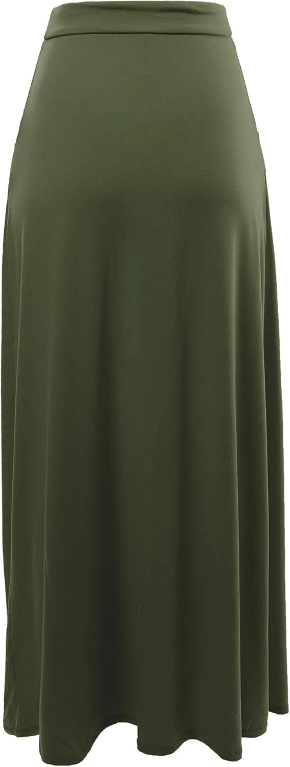 A2Y Women's Basic Foldable High Waist Floor Length Maxi Skirts