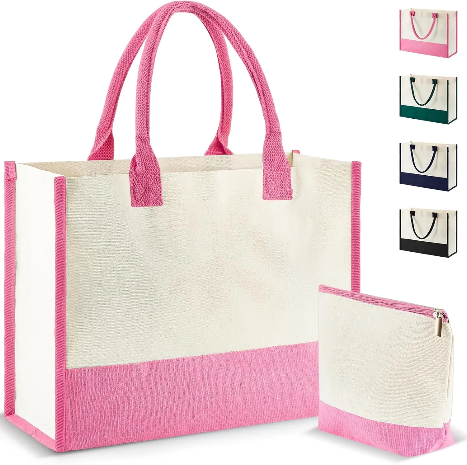 Abbylike Canvas Tote Bag for Women Ideal Gift for Mom, Teacher, Sister Reusable Shopping Tote Bag with Makeup Bag, Ribbon