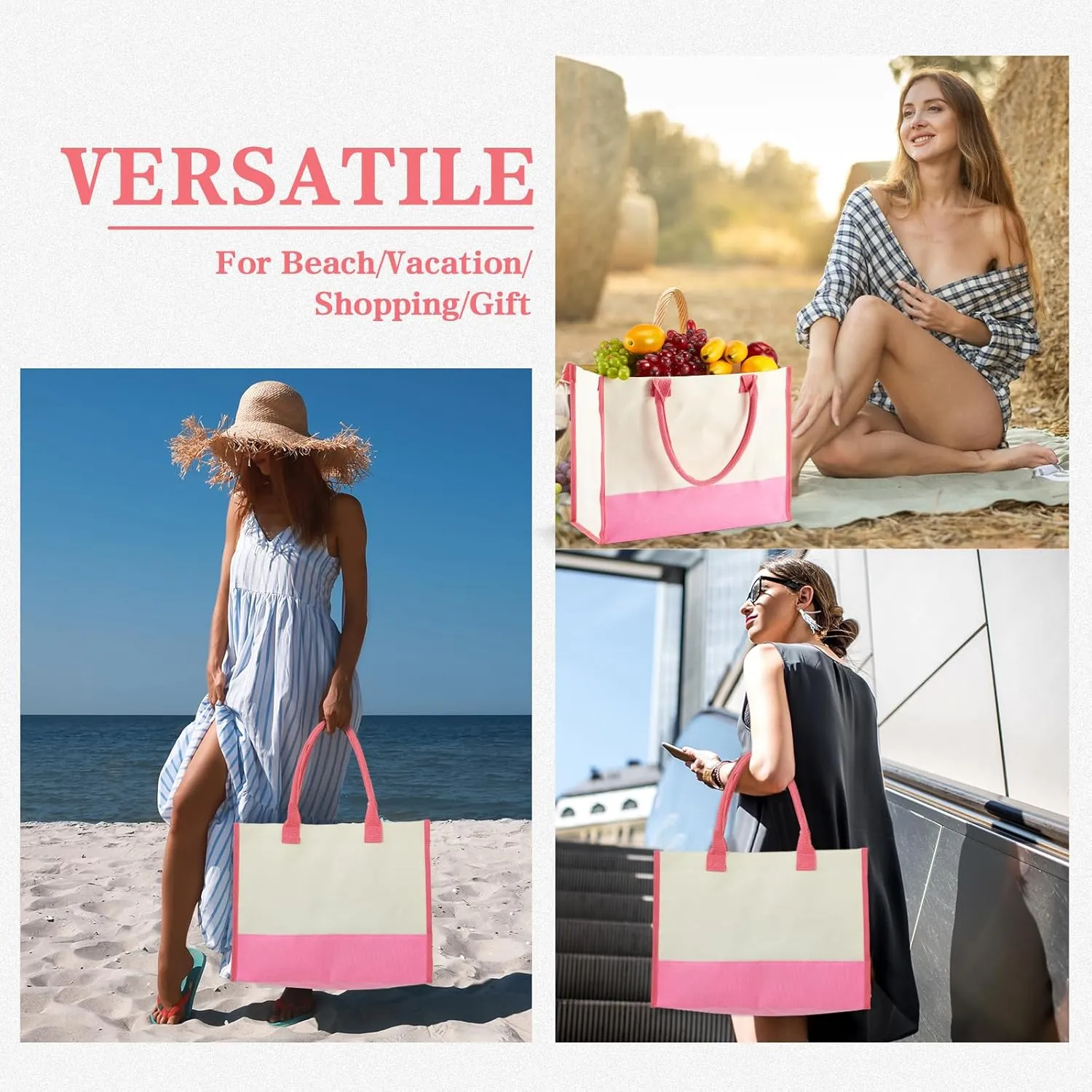 Abbylike Canvas Tote Bag for Women Ideal Gift for Mom, Teacher, Sister Reusable Shopping Tote Bag with Makeup Bag, Ribbon