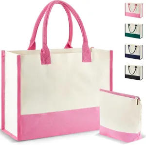 Abbylike Canvas Tote Bag for Women Ideal Gift for Mom, Teacher, Sister Reusable Shopping Tote Bag with Makeup Bag, Ribbon