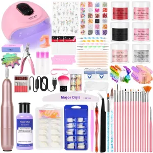 Acrylic Nail Kit with liquid Monomer,6colors Acrylic powder,UV Lamp for Beginners with Everything Nail Supplies（Pink）
