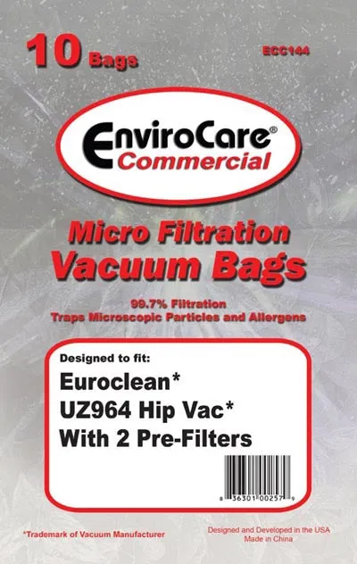 Advance / Kent Euroclean UZ964 Hip Vac Vacuum Bags - 10 Bags  1 Filter