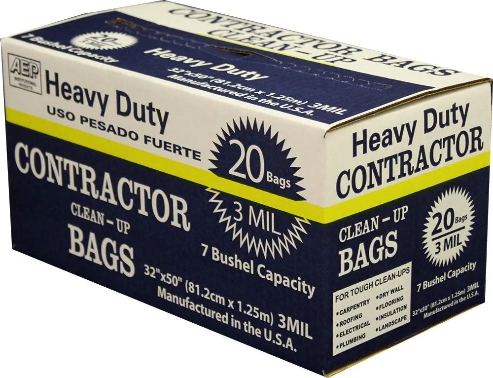 AEP 0186470 Heavy Duty Contractor Bags, 32" x 50", 3 ml (Pack of 20)