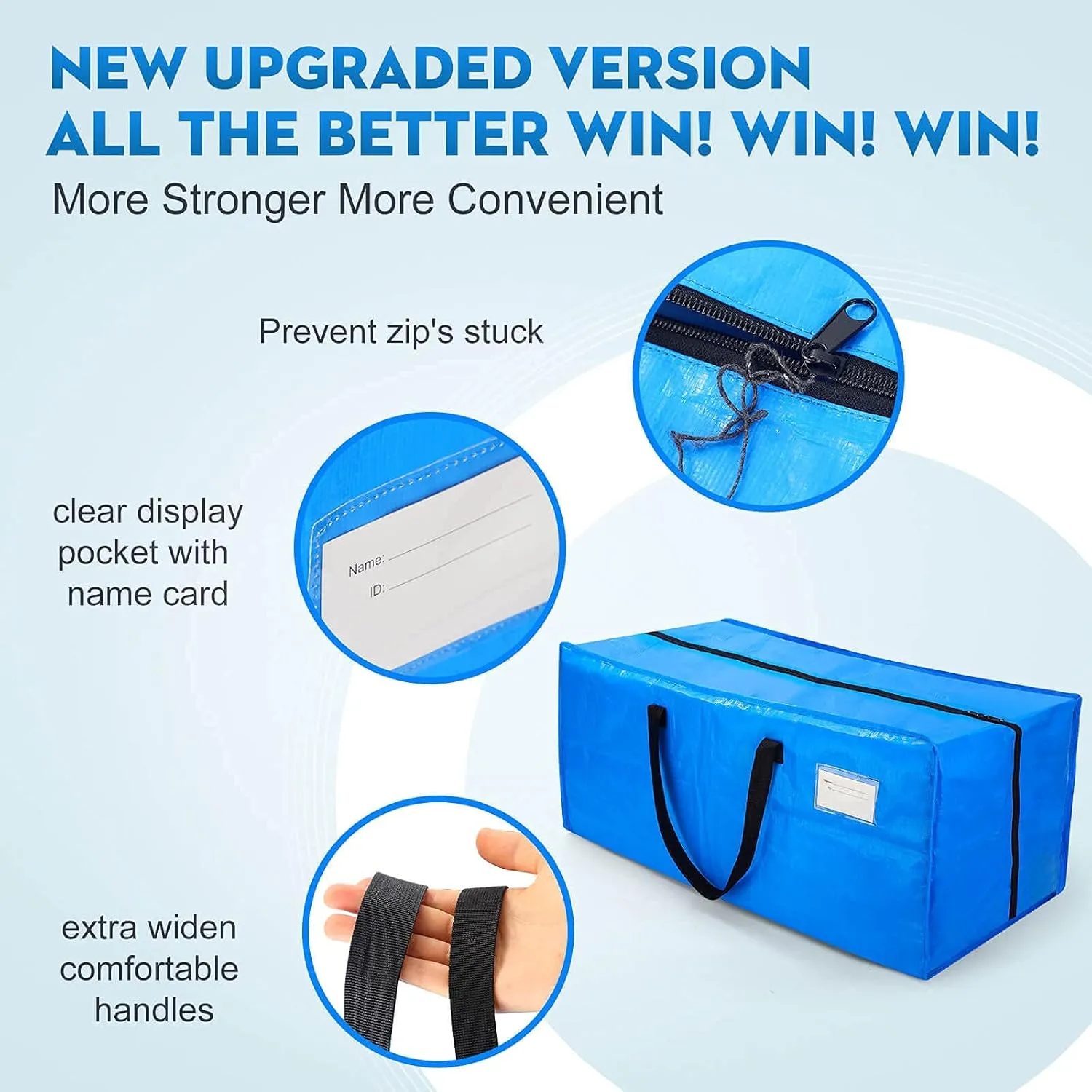AlexHome Heavy Duty, Extra Large Packing Bags - Reusable Plastic Moving Totes, Clothes Storage Containers - Compatible with Ikea Frakta Cart (Blue, Set of 7)
