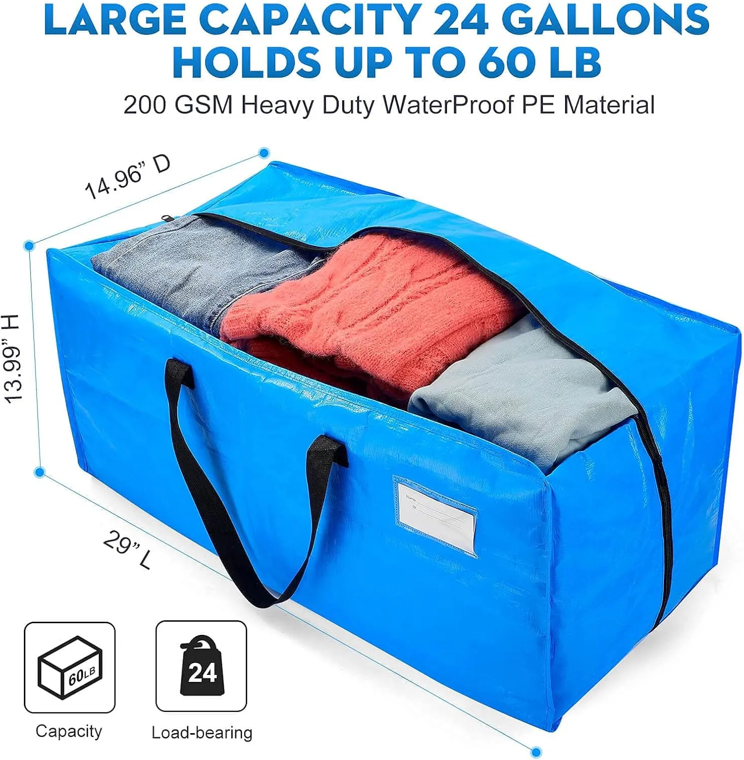 AlexHome Heavy Duty, Extra Large Packing Bags - Reusable Plastic Moving Totes, Clothes Storage Containers - Compatible with Ikea Frakta Cart (Blue, Set of 7)