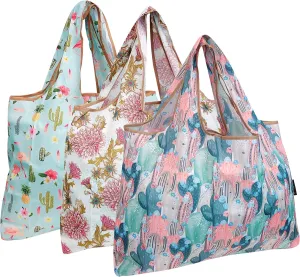alldyrew Large Foldable Tote Nylon Reusable Grocery Bag, 3 Pack