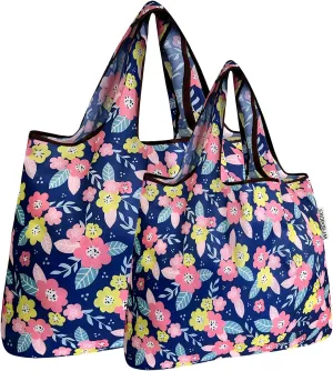 allydrew Large & Small Foldable Tote Nylon Reusable Grocery Bags, Set of 2