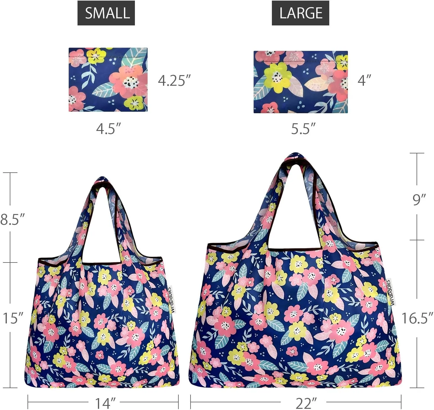 allydrew Large & Small Foldable Tote Nylon Reusable Grocery Bags, Set of 2