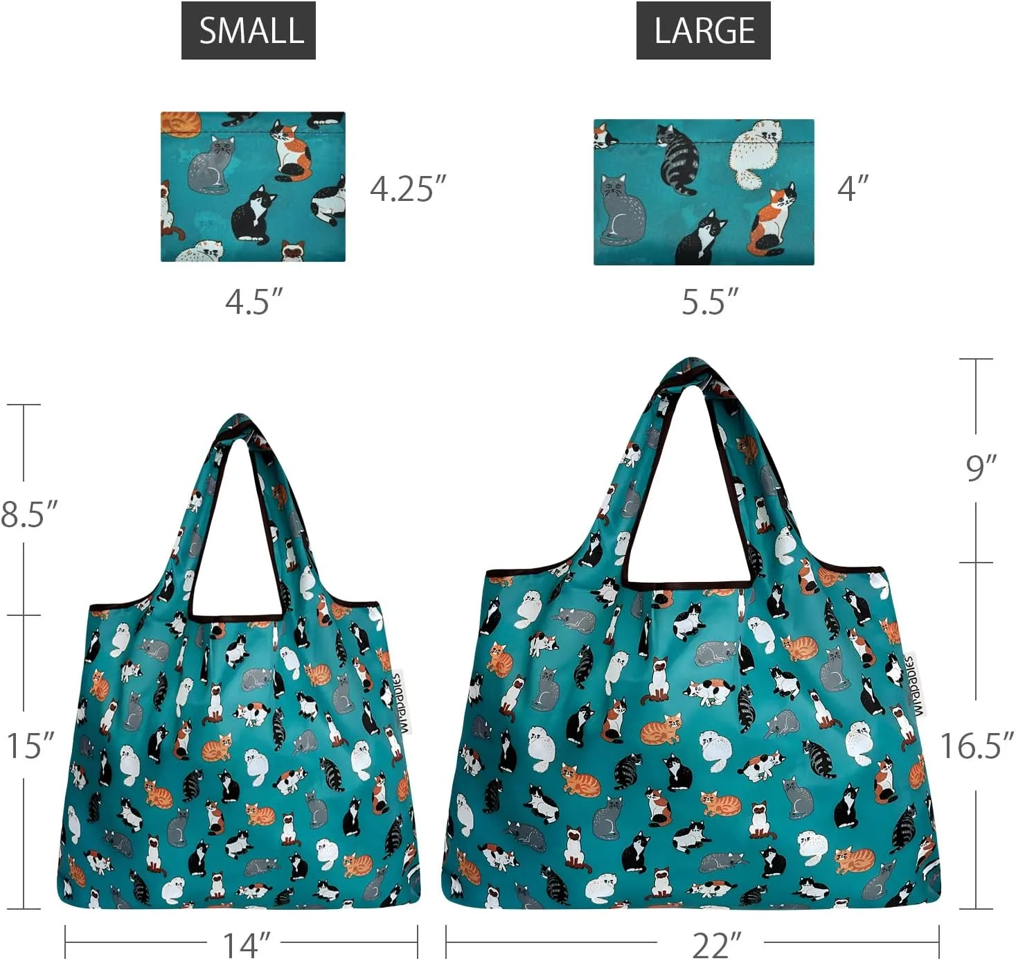 allydrew Large & Small Foldable Tote Nylon Reusable Grocery Bags, Set of 2