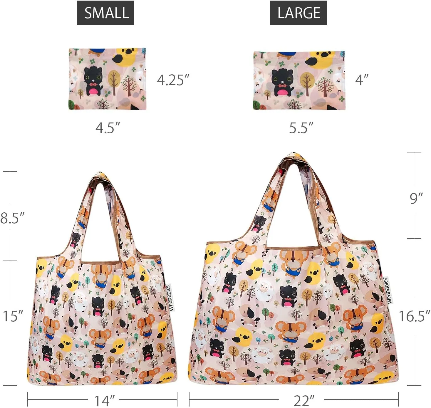 allydrew Large & Small Foldable Tote Nylon Reusable Grocery Bags, Set of 4