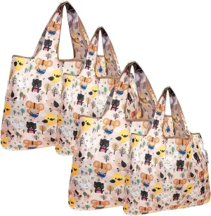 allydrew Large & Small Foldable Tote Nylon Reusable Grocery Bags, Set of 4