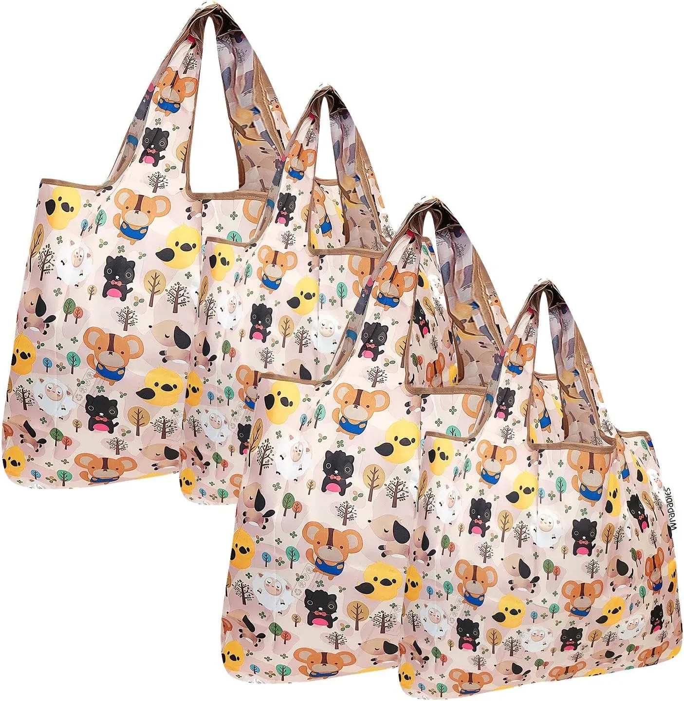 allydrew Large & Small Foldable Tote Nylon Reusable Grocery Bags, Set of 4