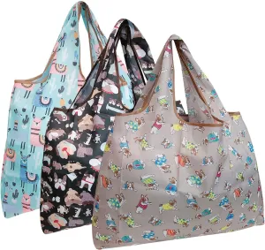 allydrew Large Foldable Tote Nylon Reusable Grocery Bag, 3 Pack