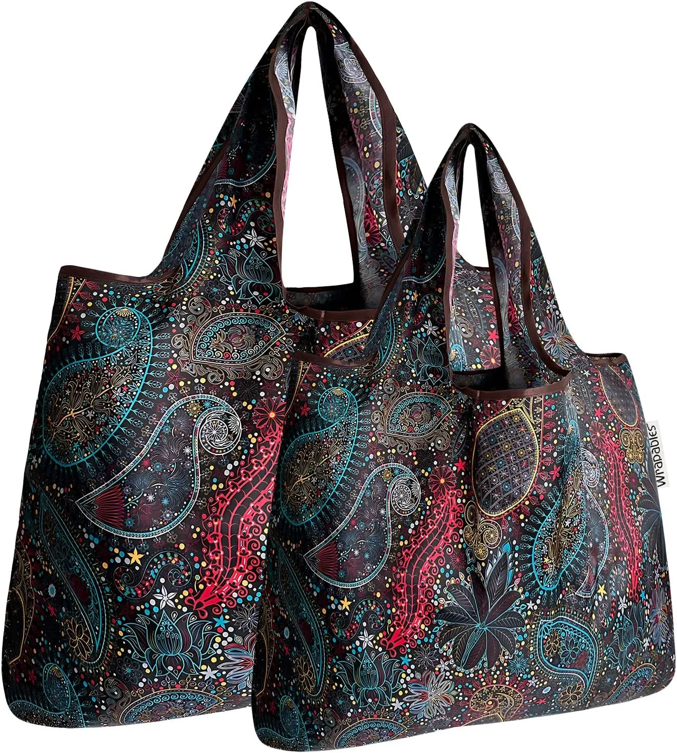 allydrew P73983 Large & Small Foldable Tote Nylon Reusable Grocery Bags, Set of 2