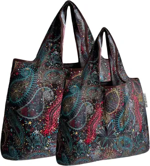 allydrew P73983 Large & Small Foldable Tote Nylon Reusable Grocery Bags, Set of 2