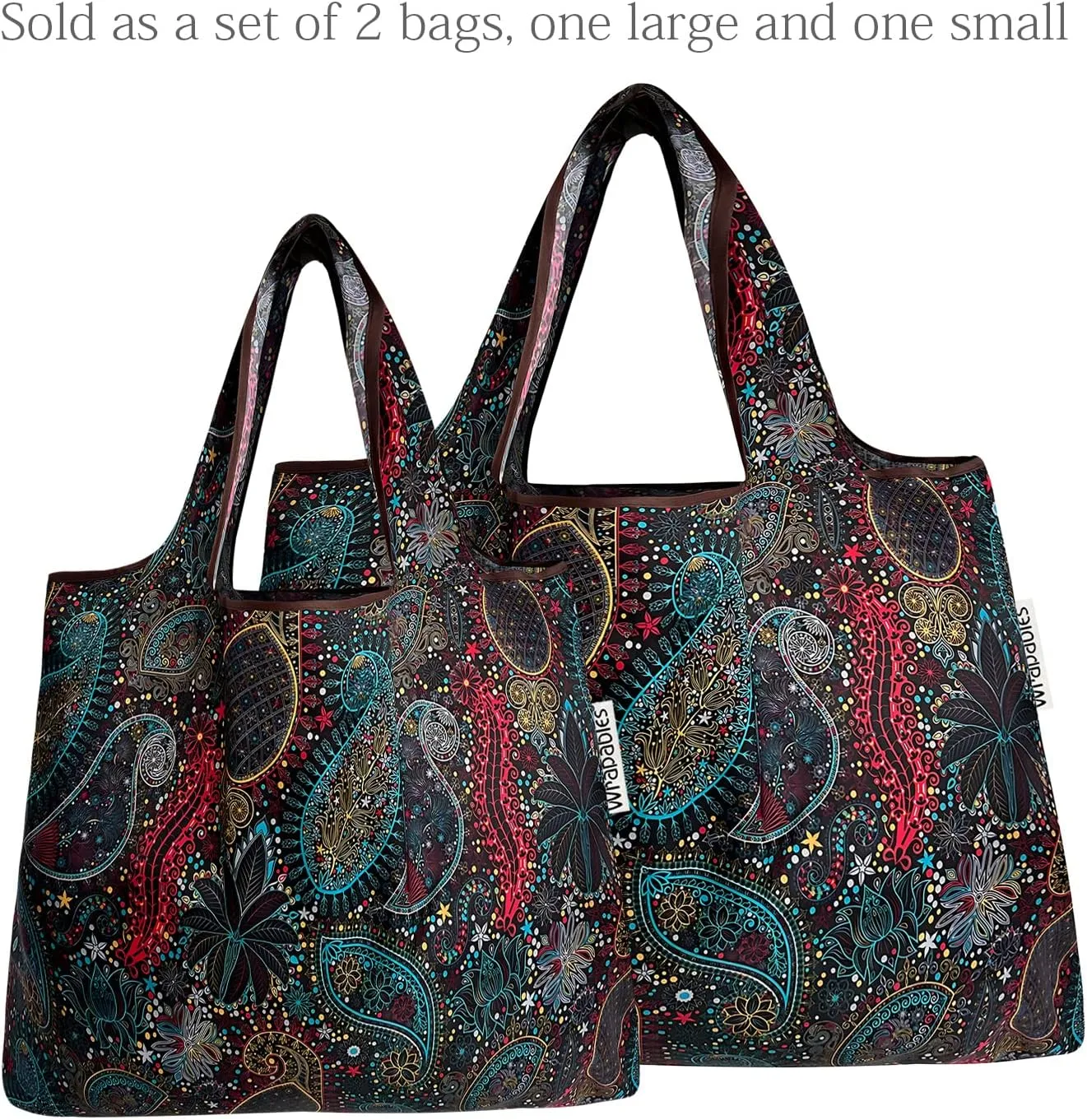 allydrew P73983 Large & Small Foldable Tote Nylon Reusable Grocery Bags, Set of 2