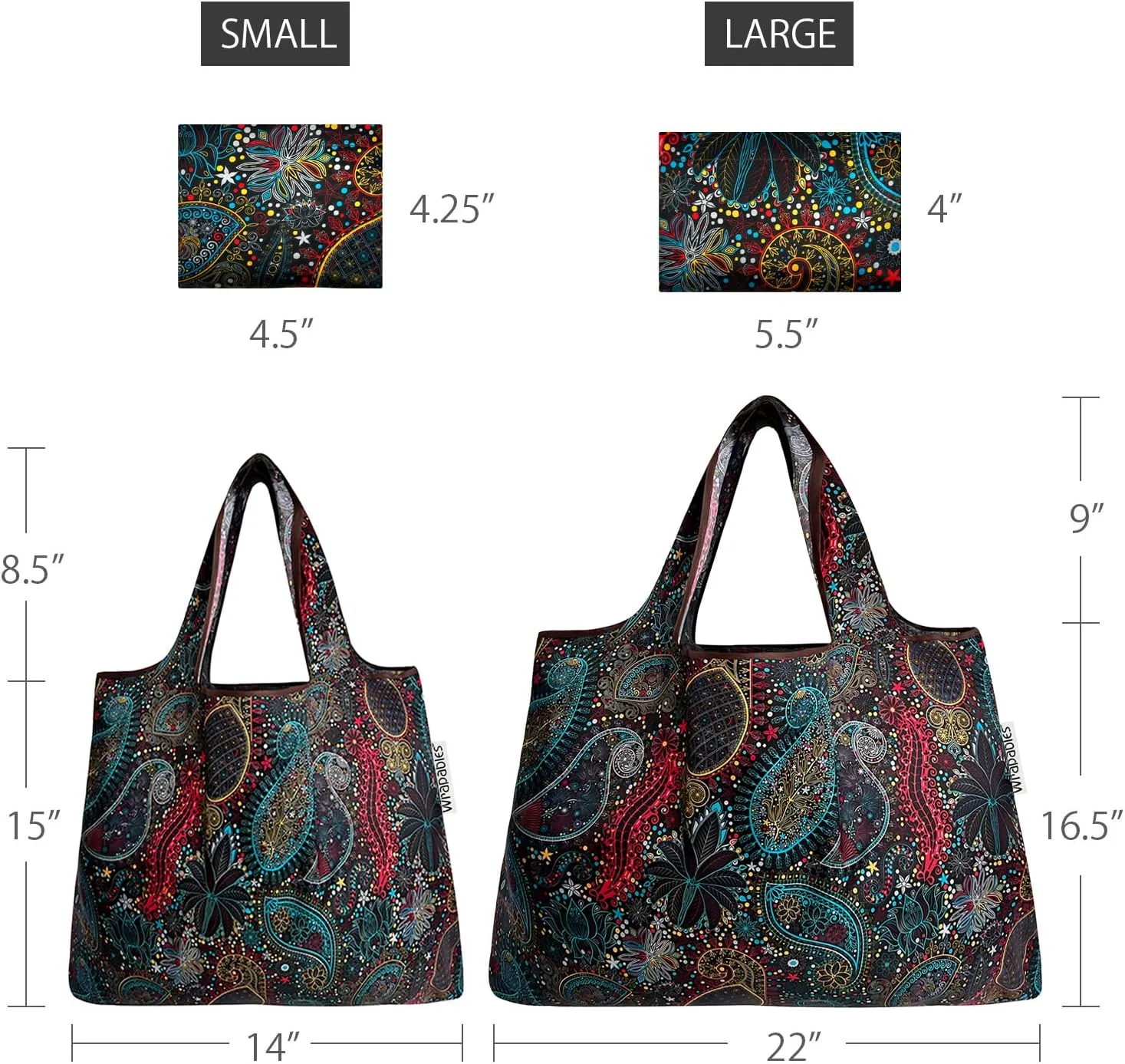 allydrew P73983 Large & Small Foldable Tote Nylon Reusable Grocery Bags, Set of 2