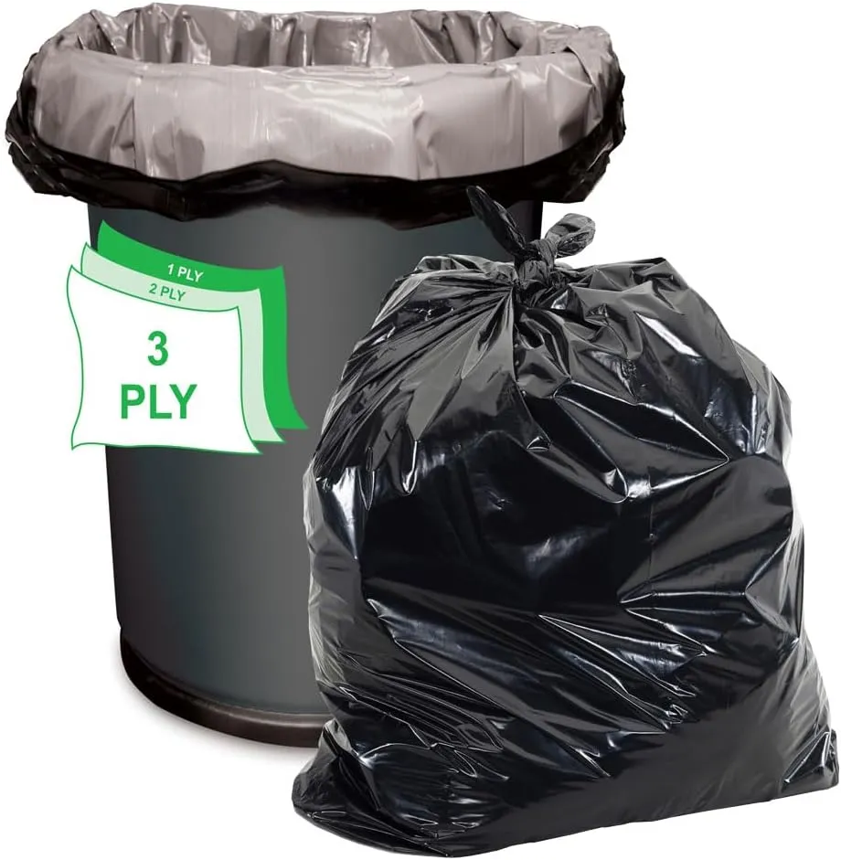Aluf Plastics 40-45 Gallon 1.5 MIL (eq) Black Heavy Duty Trash Can Liners - 33" x 47" - Pack of 100 - For Contractor, Industrial, Commercial