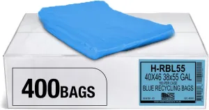 Aluf Plastics 55-60 Gallon 1.2 MIL Blue Industrial Strength Trash Bags - 38" x 55" - Pack of 400 - For Industrial, Home, & Recycling