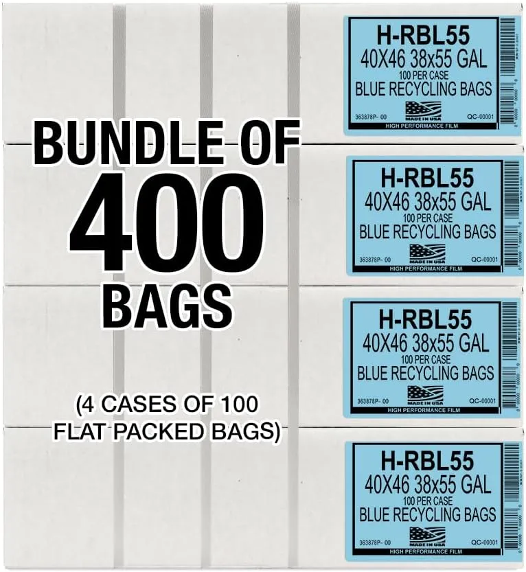 Aluf Plastics 55-60 Gallon 1.2 MIL Blue Industrial Strength Trash Bags - 38" x 55" - Pack of 400 - For Industrial, Home, & Recycling