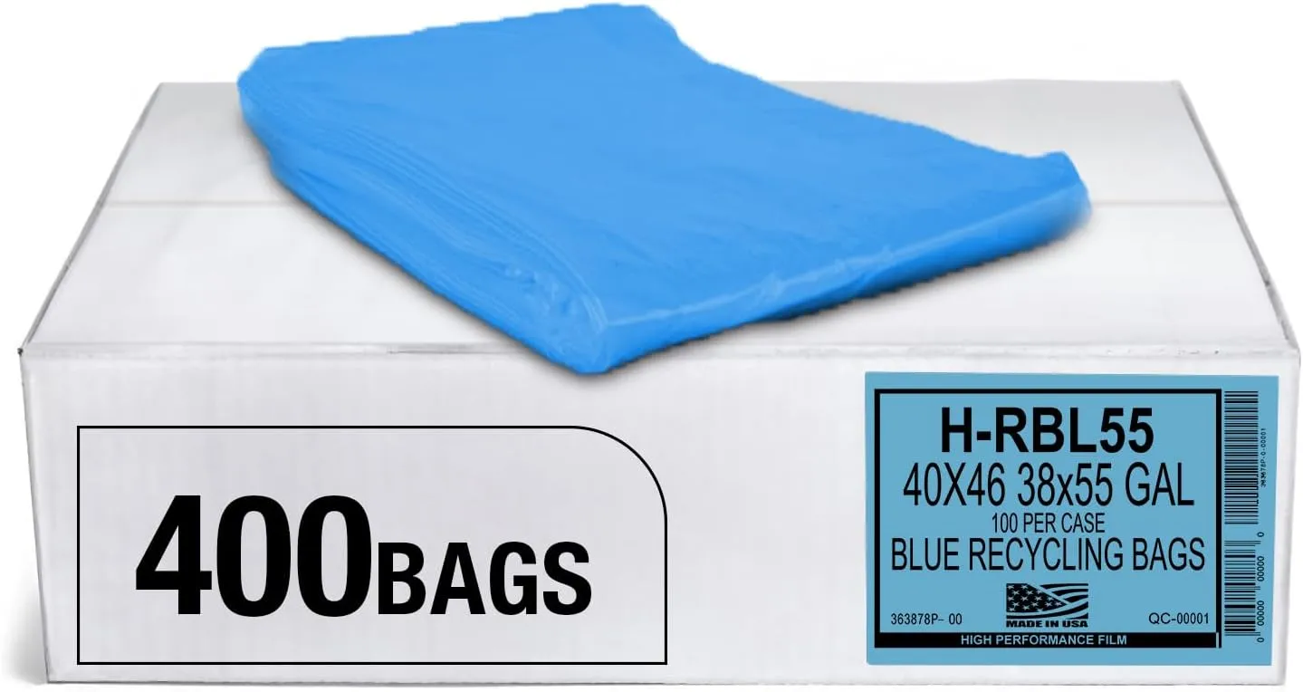 Aluf Plastics 55-60 Gallon 1.2 MIL Blue Industrial Strength Trash Bags - 38" x 55" - Pack of 400 - For Industrial, Home, & Recycling
