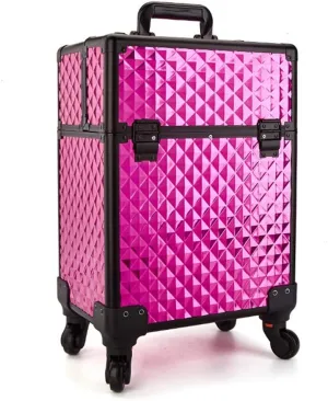 Aluminum Alloy Cosmetic Case Trolley with Wheel Beauty Vanity Case Salon Toolbox Multi-Layer Nail Storage Box (rosered)