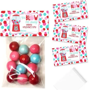 Amanda Creation You Blow Me Away Bubblegum Themed Happy Valentine's Day Bag Toppers for Party Favor Treat Bags, Set of 20 Bag Toppers With 20 Self-Adhesive Bags Also Included