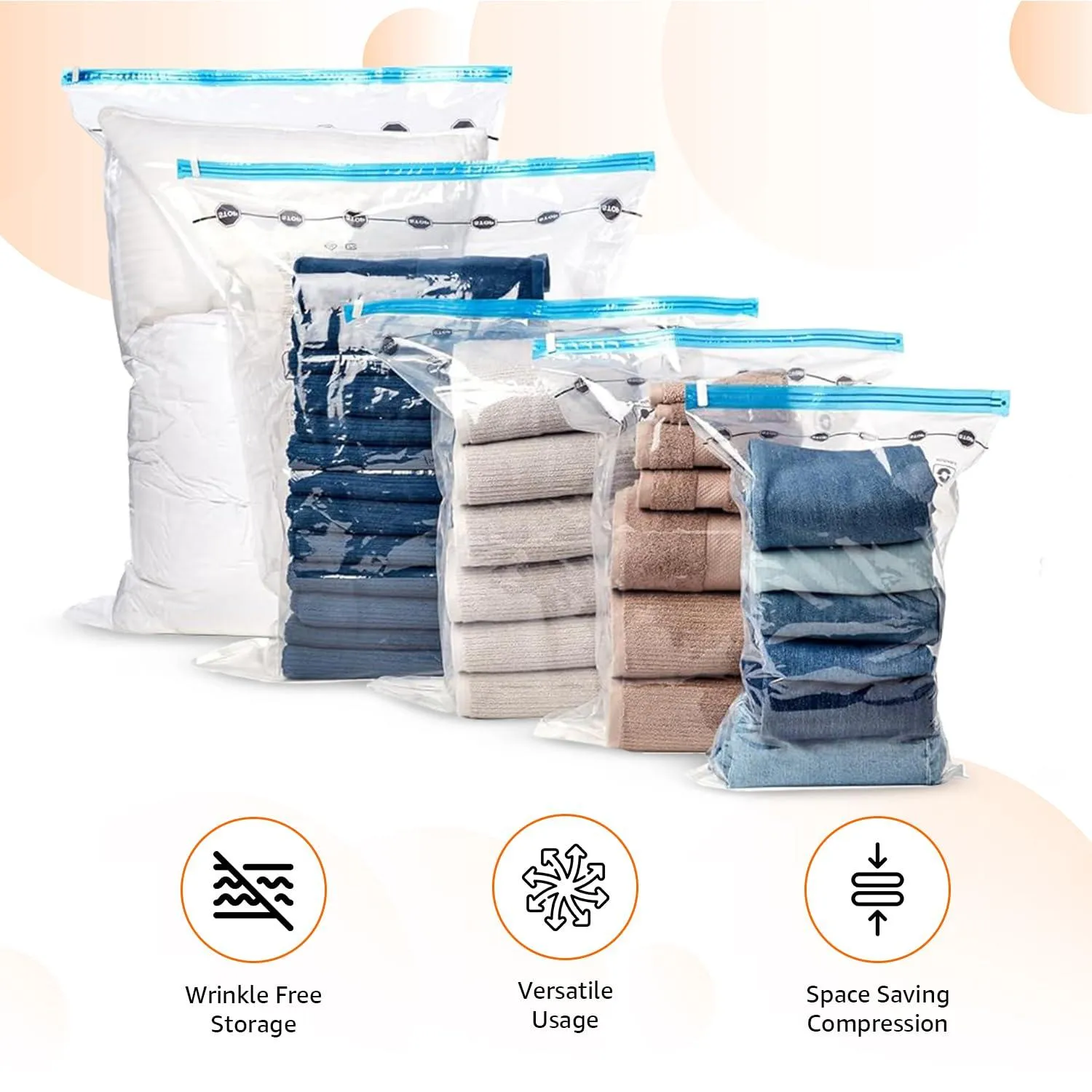 amazon basics Plastic Vacuum Compression Storage Bags With Hand Pump-Jumbo,6-Pack,White