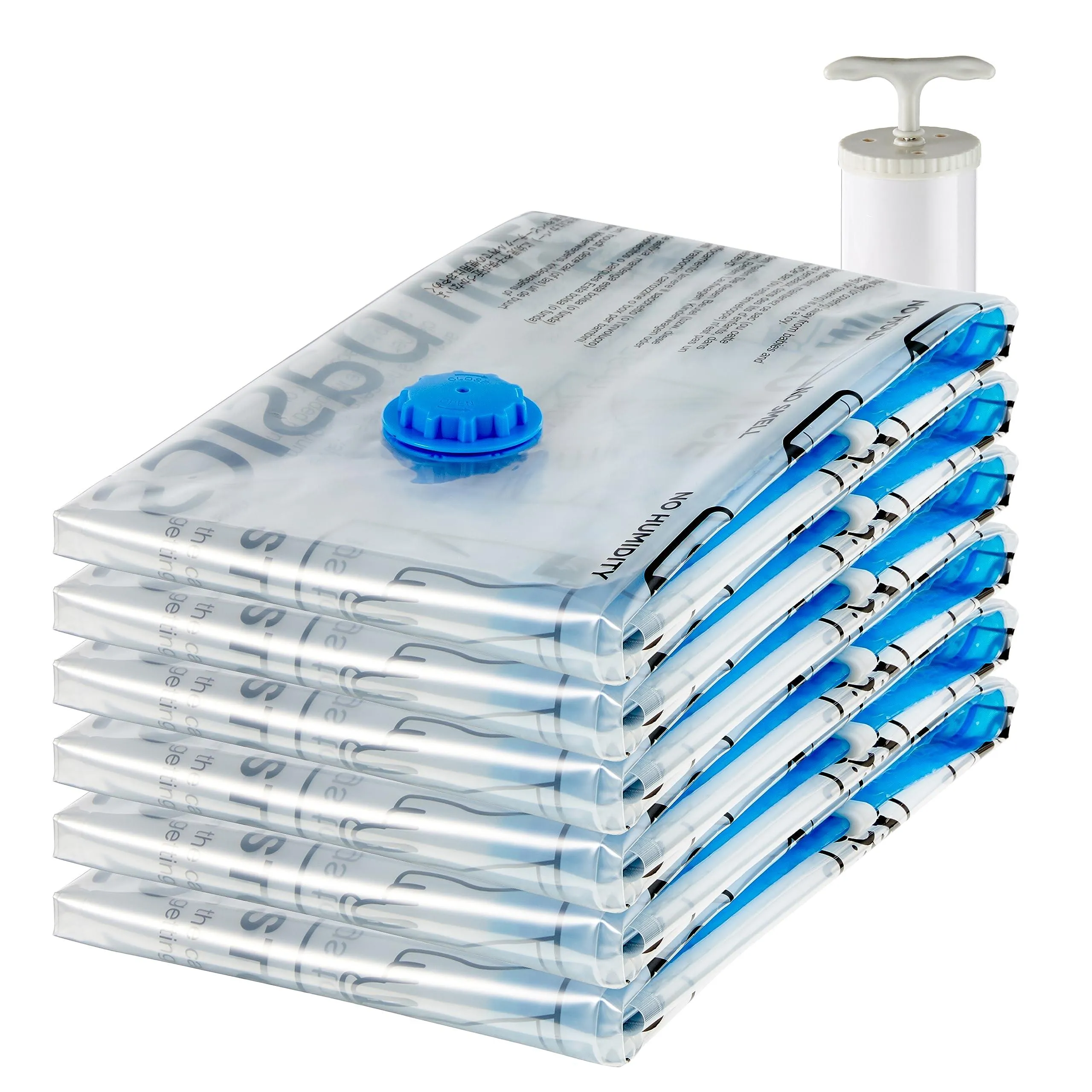 amazon basics Plastic Vacuum Compression Storage Bags With Hand Pump-Jumbo,6-Pack,White