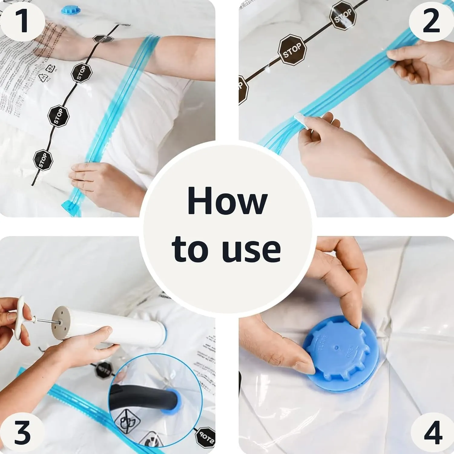 Amazon Basics Vacuum Compression Space Saving Storage Bags with Hand Pump for Clothes Packing, Jumbo, Clear, Pack of 6