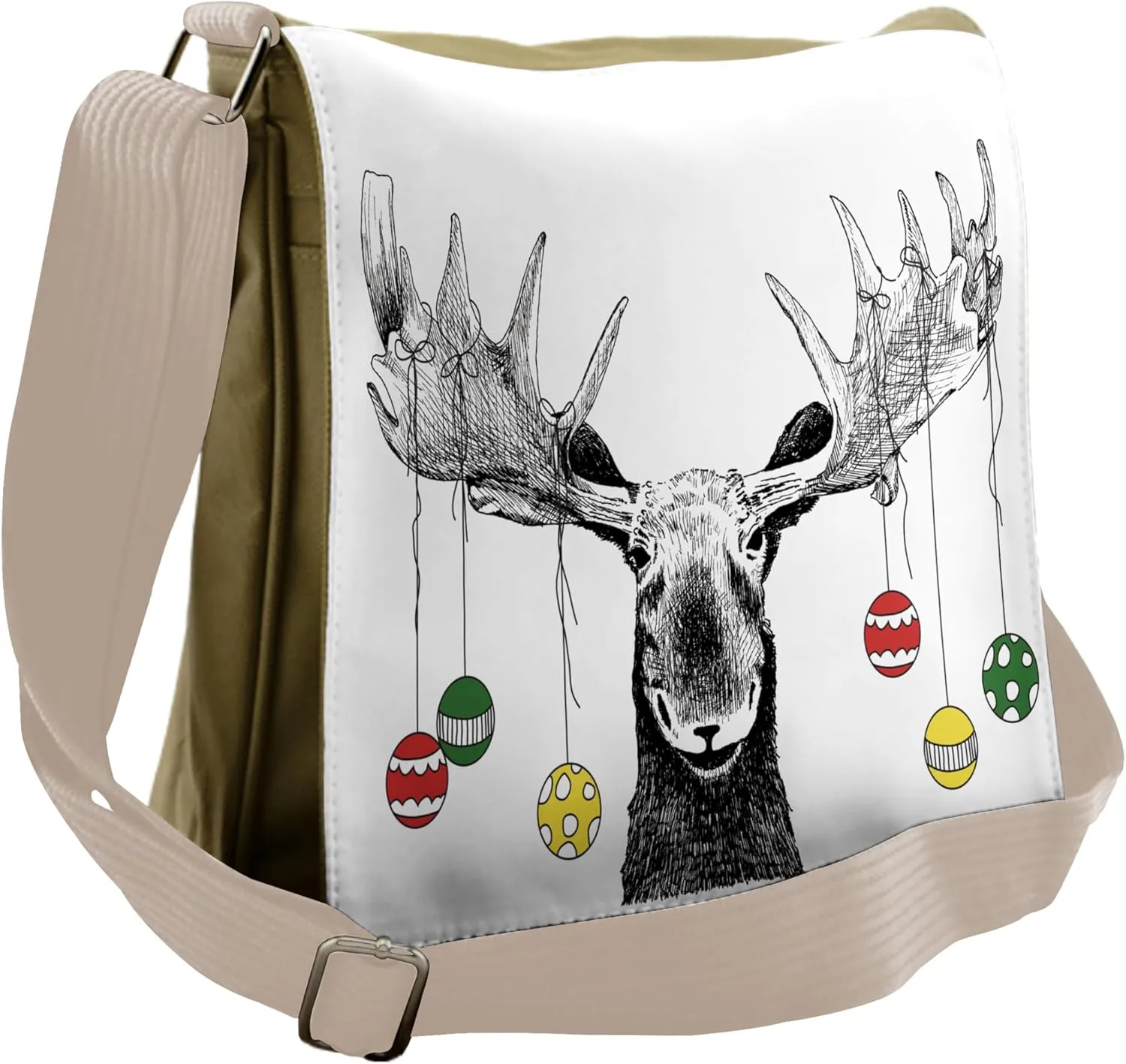 Ambesonne Christmas Messenger Bag, Sketchy Noel Ornament, Unisex Cross-body