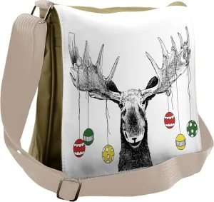 Ambesonne Christmas Messenger Bag, Sketchy Noel Ornament, Unisex Cross-body